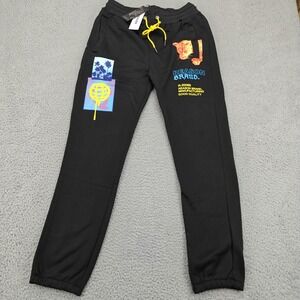Reason Brand‎ Pants Mens Medium Black Graphic Joggers Streetwear Polyester New